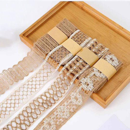 Paper Ribbon Floral Beige 2m