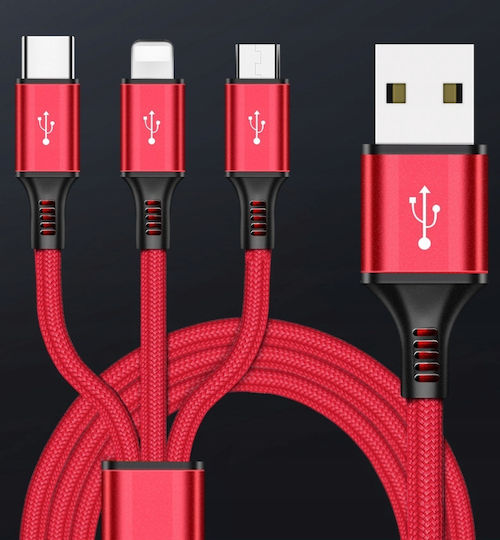3-in-1 Cable Iphone Micro Usb Type-c Koanni Kb13_red