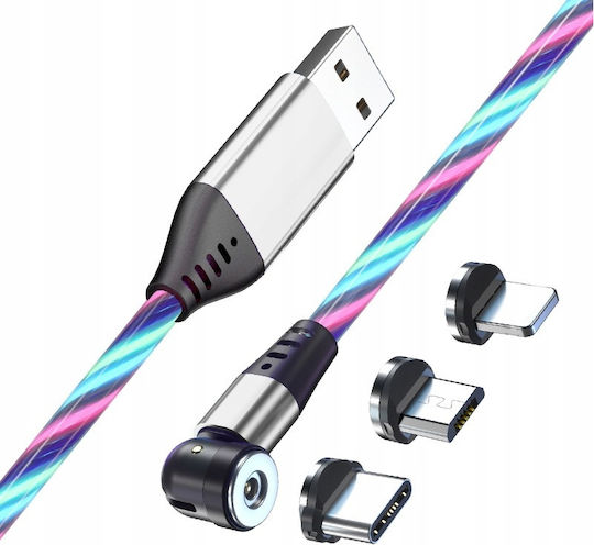 Magnetic Led Lighting Cable Iphone Micro Usb Type-c 200cm Kb31_multicolor