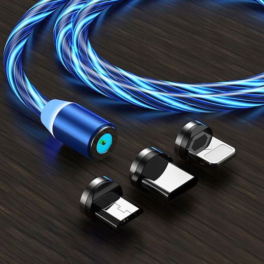 Magnetic Led Lighting Cable Iphone Micro Usb Type-c 200cm Kb31_blue