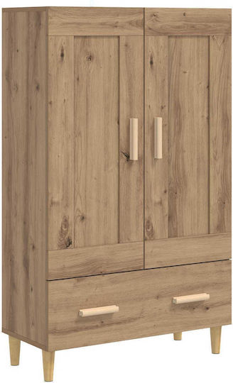 Living Room Display Cabinet Made of Wood and Metal with Glass Oak 70x31x115cm