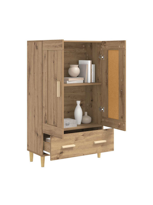 Bodenstehende Wohnzimmer Vitrine aus Eiche und Metall mit Verglasung 70x31x115cm