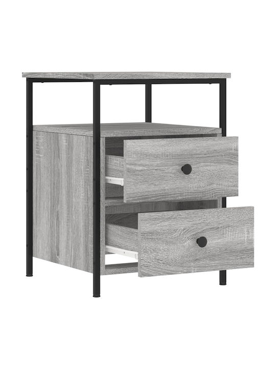 Wooden Bedside Table with Metal Legs Grey 44x45x60cm