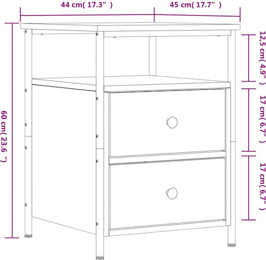 Нощно Шкафче Дървено с Метални Крака Сиво 44x45x60см