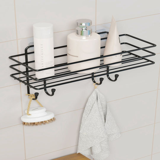 Femmit Selbstklebendes Metallregal Badezimmerregal mit Haken 30×10 cm Schwarze