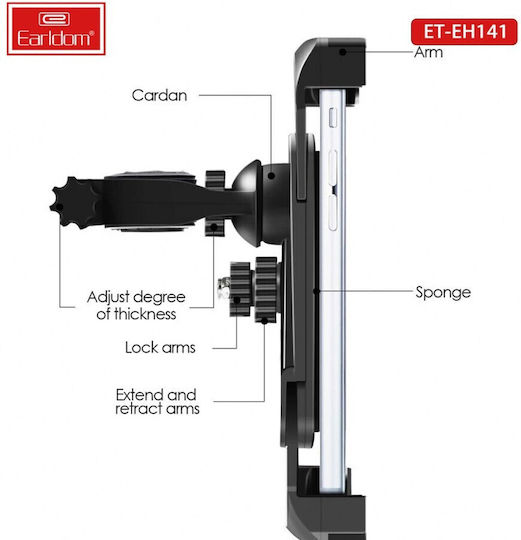 Earldom Et-eh141 Βάση Κινητού Μηχανής & Ποδηλάτου Universal 4"-7" Περιστροφή 360° Μαύρη