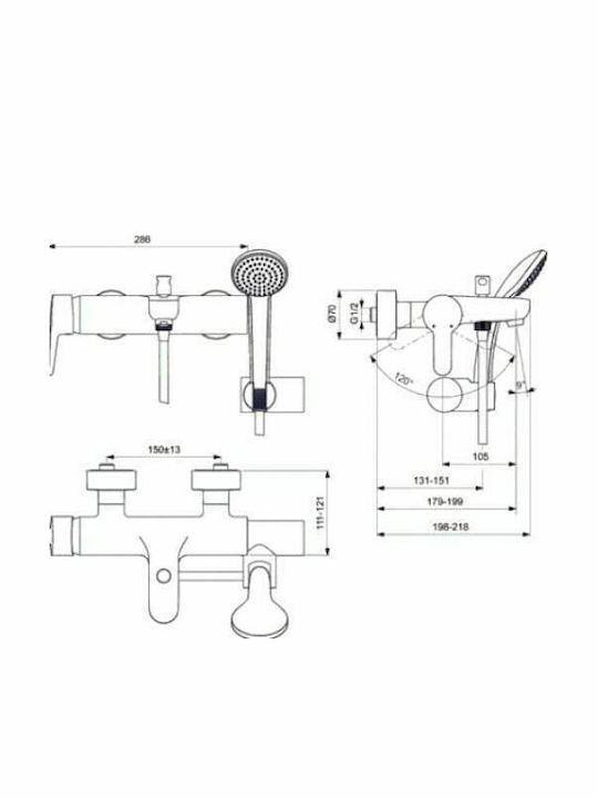 Ideal Standard Connect Αναμεικτική Μπαταρία Μπανιέρας Ασημί