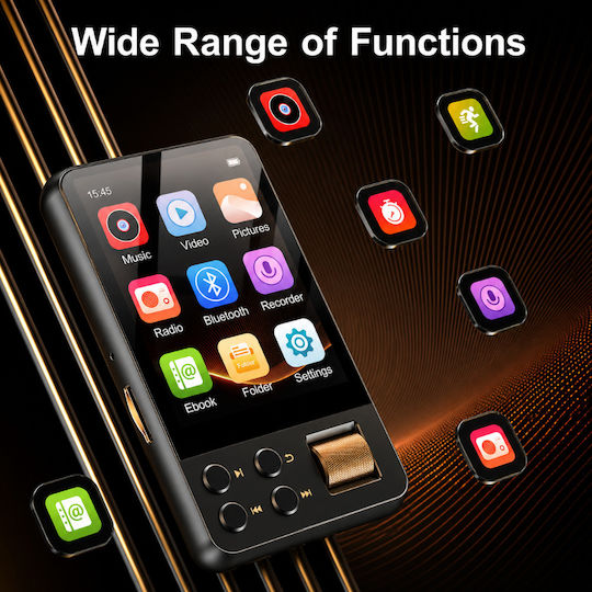 Mp3 Player Ecran Tactil 2.4 Inch Bluetooth 5.4 64gb Suportă Card 512gb Hifi Radio Fm Reportofon Usb-c Căști Negre