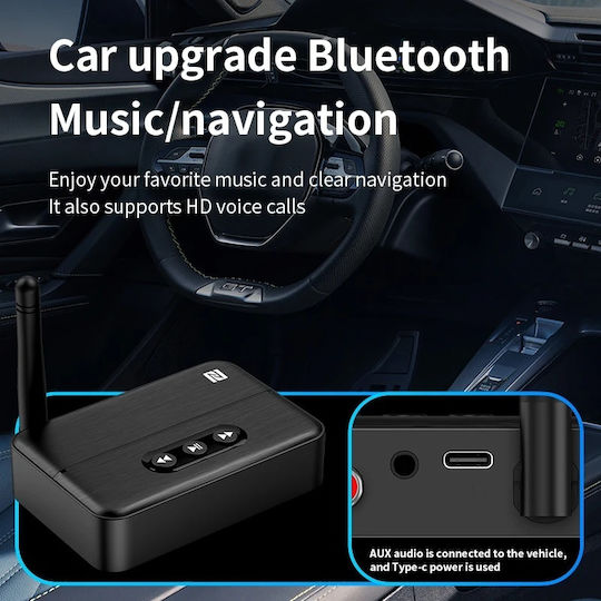 Receptor Audio Bluetooth 5.4 Rx Adaptor Techstar M60 Împerechere Nfc Aux + Rca Redare Usb Tip-c Stick Usb Microfon Integrat Hifi 10m