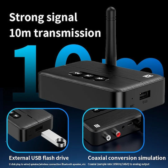 Receptor Audio Bluetooth 5.4 Rx Adaptor Techstar M60 Împerechere Nfc Aux + Rca Redare Usb Tip-c Stick Usb Microfon Integrat Hifi 10m