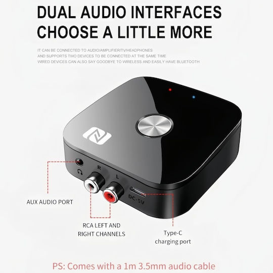 Techstar T68 Receptor Audio Bluetooth Bt 5.3 Nfc Rca L R + Aux 3.5mm Usb U-disk Telecomandă Ir Hifi 10m Negru