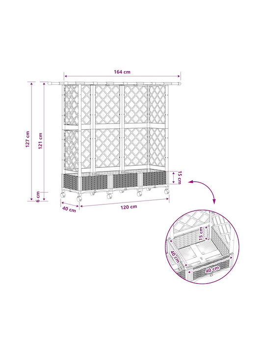 vidaXL Ζαρντινιέρα Πλαστική Μαύρο 164x40x127εκ.