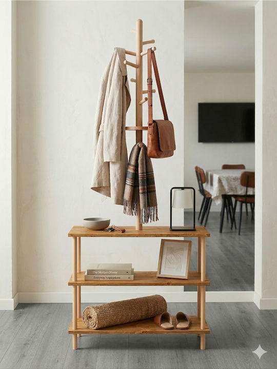 SteweHome Wooden Brown Coat Rack 196cm
