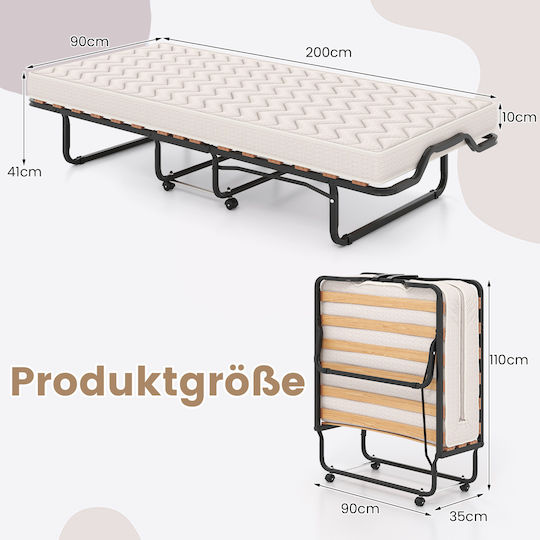 Klappbett mit Matratze 10,5cm Einzel Schwarz 200x90cm