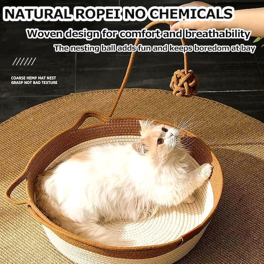 Cat and Small Dog Nest Knitted Natural Rope Summer Ventilated Bed Toy Ball M46xW46xH16cm White Grey