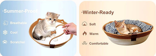 Cat and Small Dog Nest Knitted Natural Rope Summer Ventilated Bed Toy Ball M46xW46xH16cm White Grey