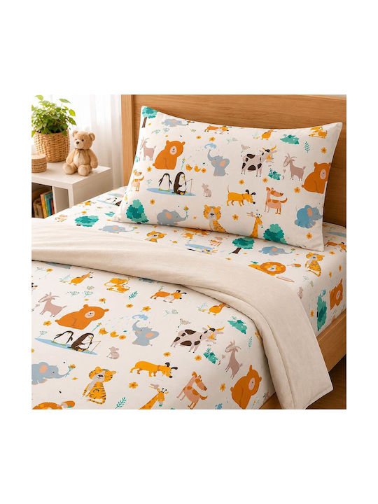 Astron Italy Set Single Cotton Sheets Animals Animals 170x260cm 3 Pieces