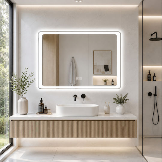 Futura Ορθογώνιος Καθρέπτης Μπάνιου Led Αφής 100x70cm Λευκός