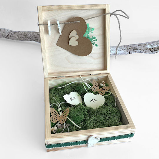 Wooden Heart Buttons Red White Gilded 24pcs