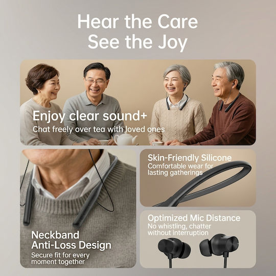 Hearing Aid Neckband 64 Channels Sound Amplification 120db Rechargeable Battery