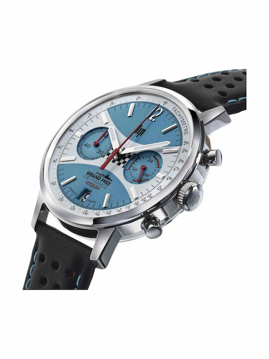 Lip Watches Rallye Meca Men's Watch Chronograph Battery with Black Leather Strap