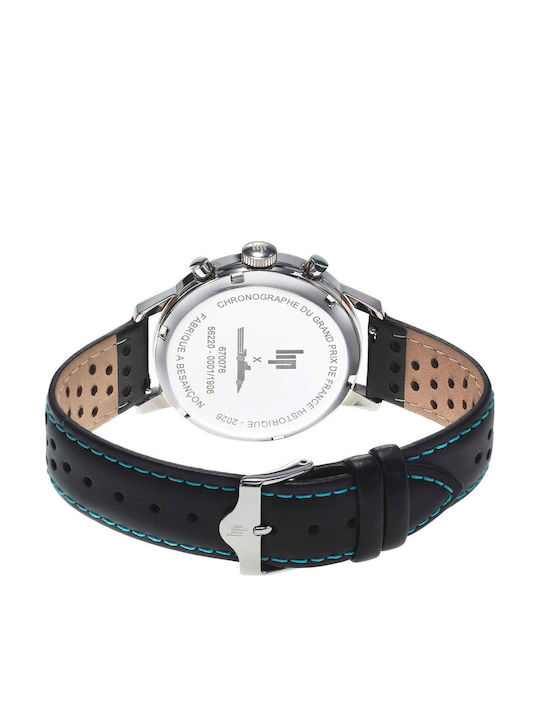Lip Watches Rallye Meca Men's Watch Chronograph Battery with Black Leather Strap