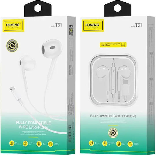 Foneng T61 Слушалки Безжични с щекер USB-C Бял