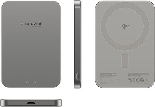 PanzerGlass Empower MagSafe Qi2 5000mAh 20W с USB-C изходен порт Power Delivery / Бързо зареждане Титанов Външна батерия