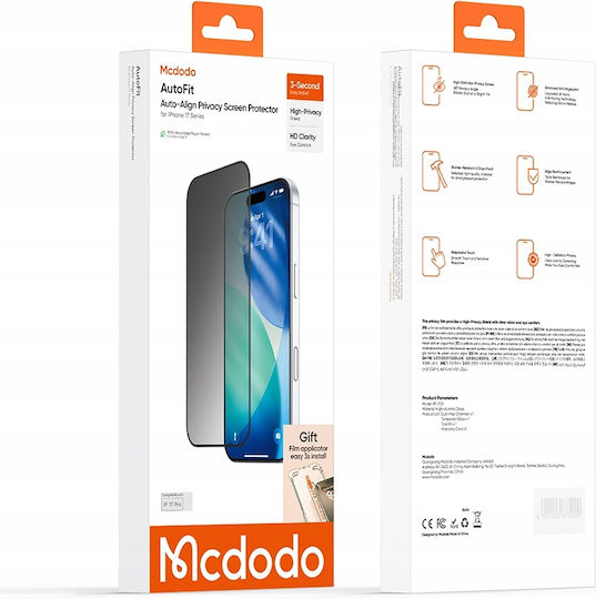 Mcdodo Datenschutz Gehärtetes Glas Auto-fit Displayschutzfolie Apple iPhone 17 Pro