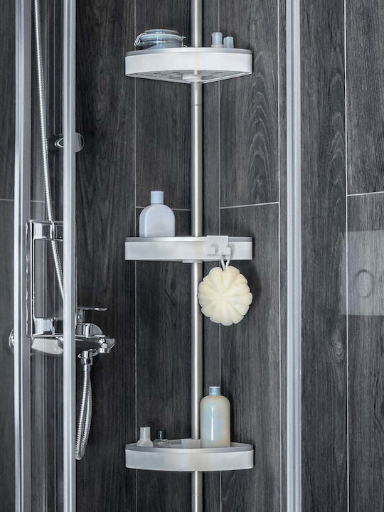 SteweHome Corner Floor Bathroom Shelf Metallic White