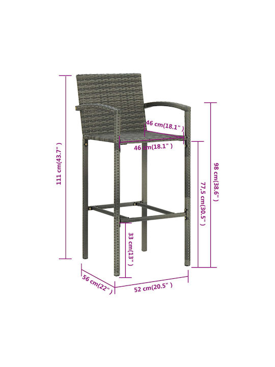 Gartenhocker Bar Außeneinsatz Rattan Grau 2 Stück 46x46x111cm