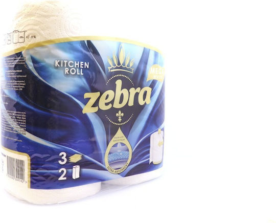 Zebra White Mega Χαρτί Κουζίνας 2 Ρολά 3 Φύλλων 2 Συσκευασίες