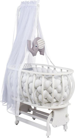 SteweHome Babywiege mit Matratze und Rädern Weiß