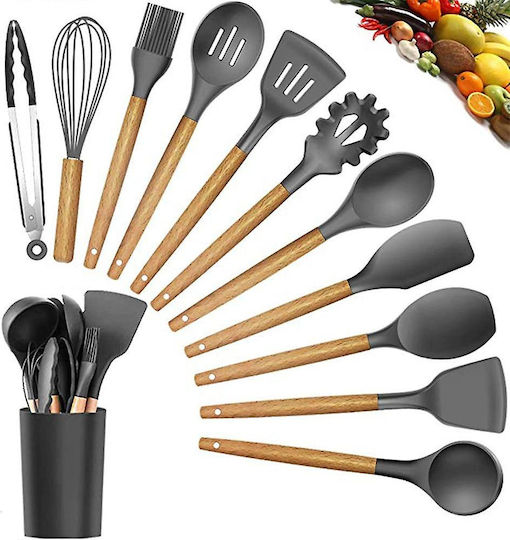 Silicone Cooking Utensil Set Black 12pcs