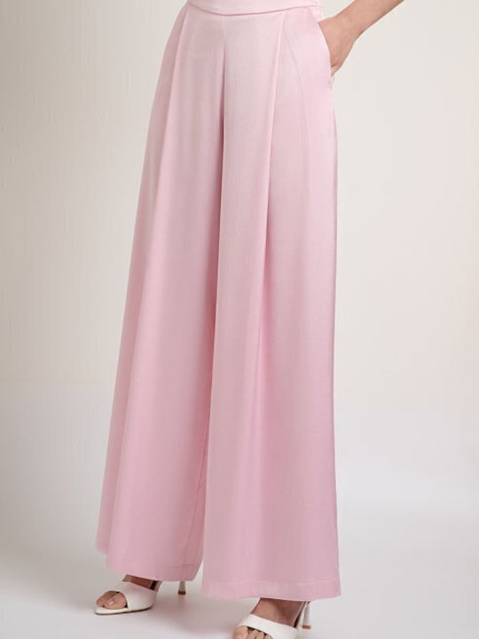 Women's Satin Trousers with Rubber Band in Loose Fit Pink