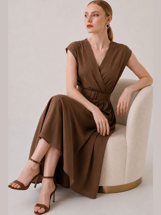 Summer Midi Wrap Dress Brown