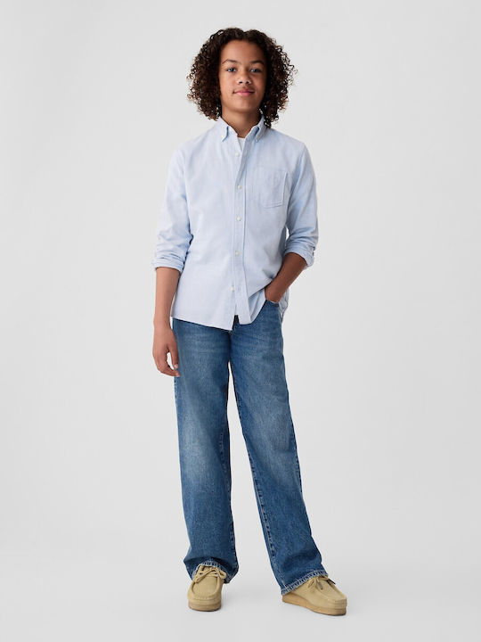 Kinder Hemd Kurzarm Blau Oxford