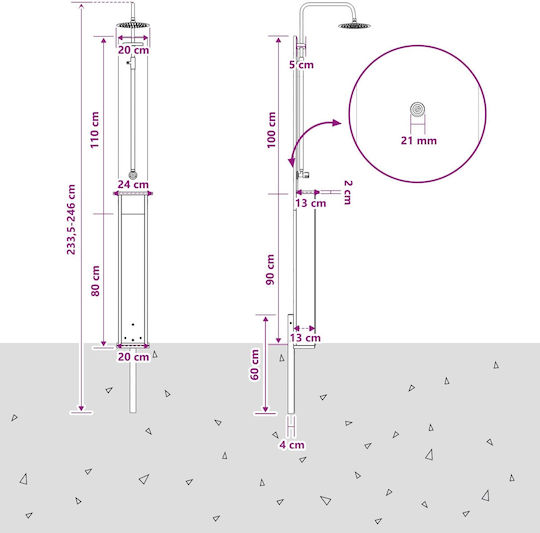 vidaXL Pool Shower 19x246 cm White