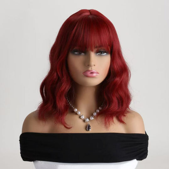 Aph Περούκα Κόκκινο Σπαστό Μαλλί Αφέλειες Red Wavy Wig Bangs Wig-348l