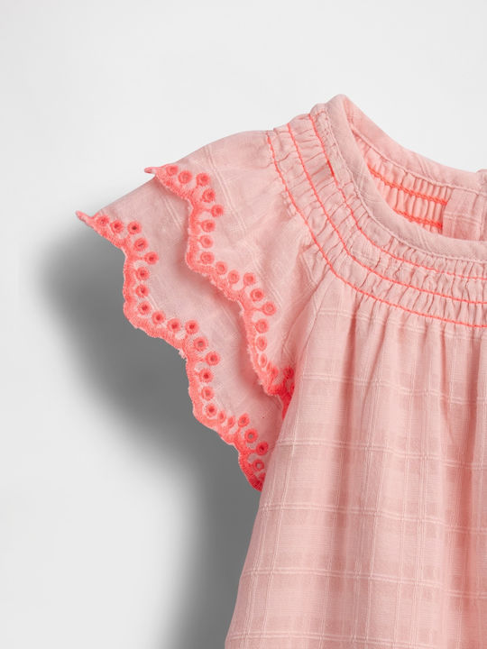 Rochie Fete Mâneca Scurtă Carou Set Cu Chilot Roz Misty Rose