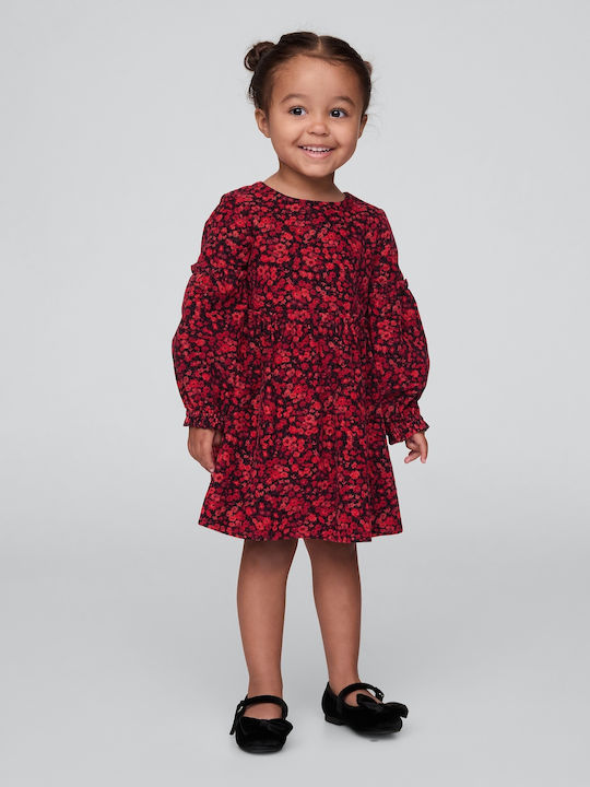 Rochie Fete Mânecă Lungă Floral Set Cu Chilot Roșu