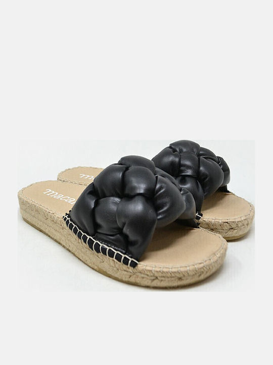 Women's Leather Platform Wedge Sandals Black