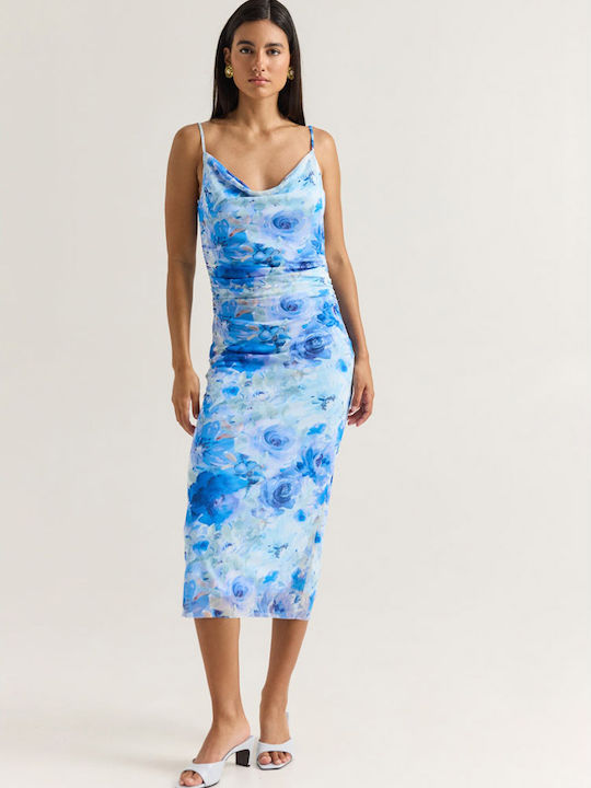 Sommer Midi Wickel Damenkleid Blau