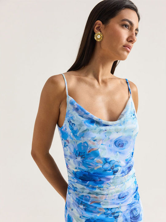 Sommer Midi Wickel Damenkleid Blau