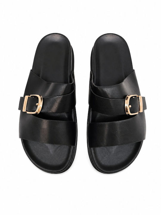 Damen Anatomische Flache Sandalen Schwarz