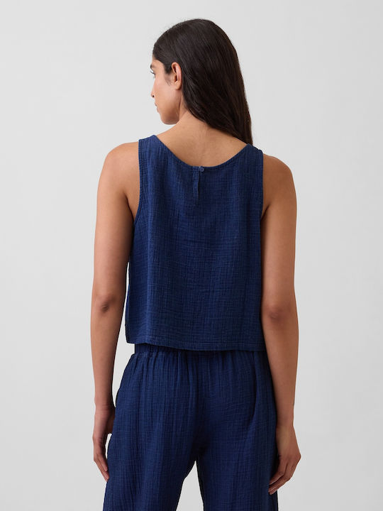 Γυναικείο Crop Top Βαμβακερό Αμάνικο Navy Blue Wash