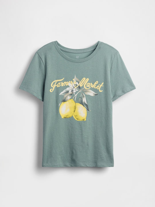 Kids Top Short-sleeved Sage Green Graphic