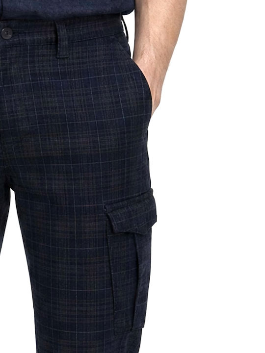 Pisa Cargo Elastic Trousers in Slim Fit White-Blue
