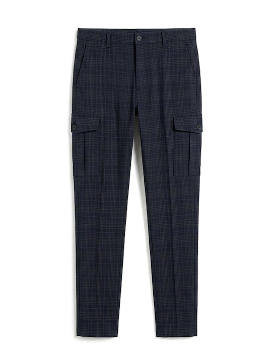 Pisa Cargo Elastic Trousers in Slim Fit White-Blue