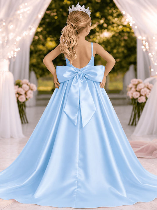 Mädchenkleid Ärmellos Satin Hellblau